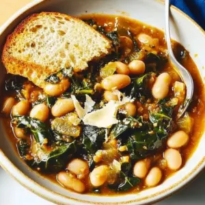 Mediterranean white beans with greens dish served in a bowl