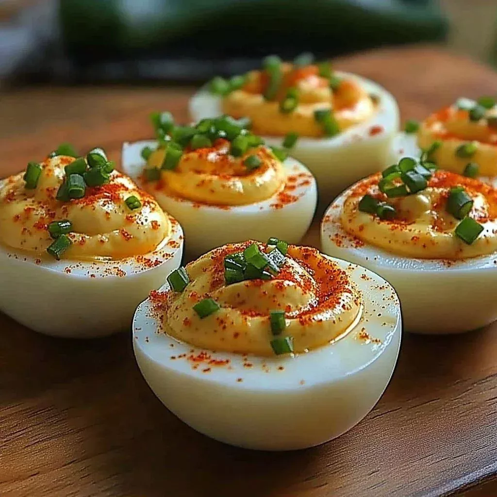 Modern twist on classic deviled eggs with unique flavors and toppings.