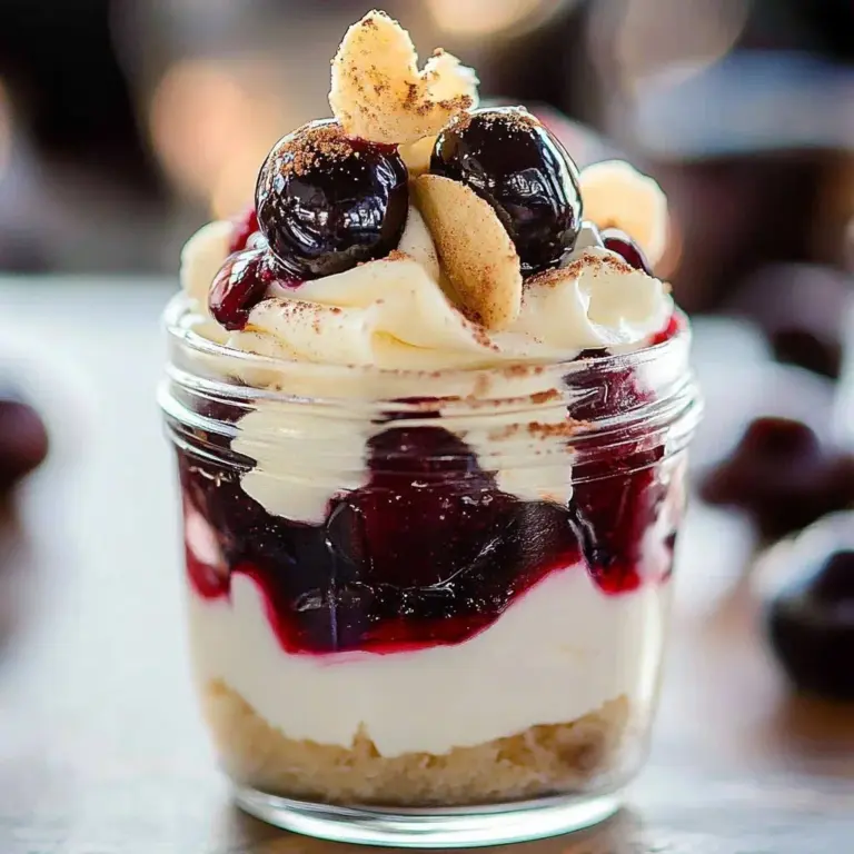 No-Bake Cherry Cheesecake Parfait with cherry topping and cheesecake layers