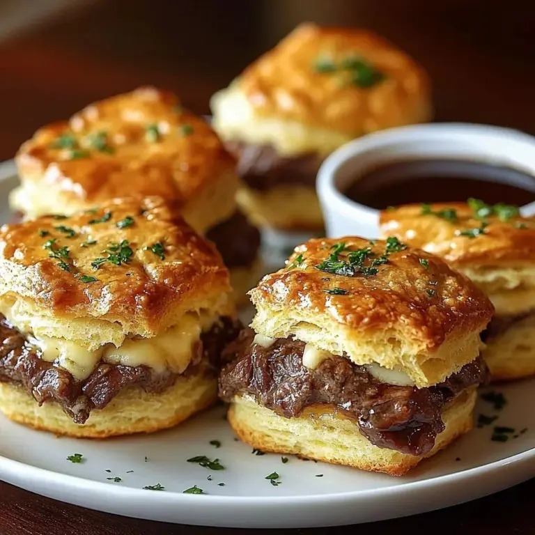 Oven-baked French dip biscuits filled with beef and cheese