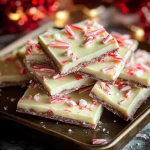 Homemade peppermint chocolate bark with festive toppings in a decorative setting