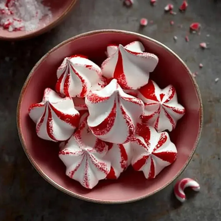 Peppermint meringue delights arranged on a festive plate