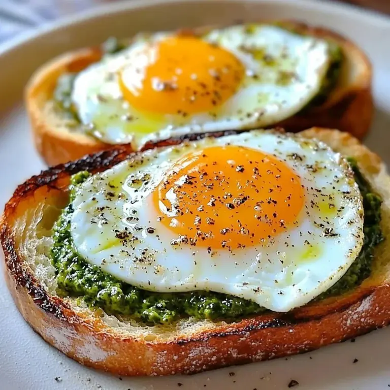 Pesto fried eggs garnished with toppings for a colorful breakfast dish