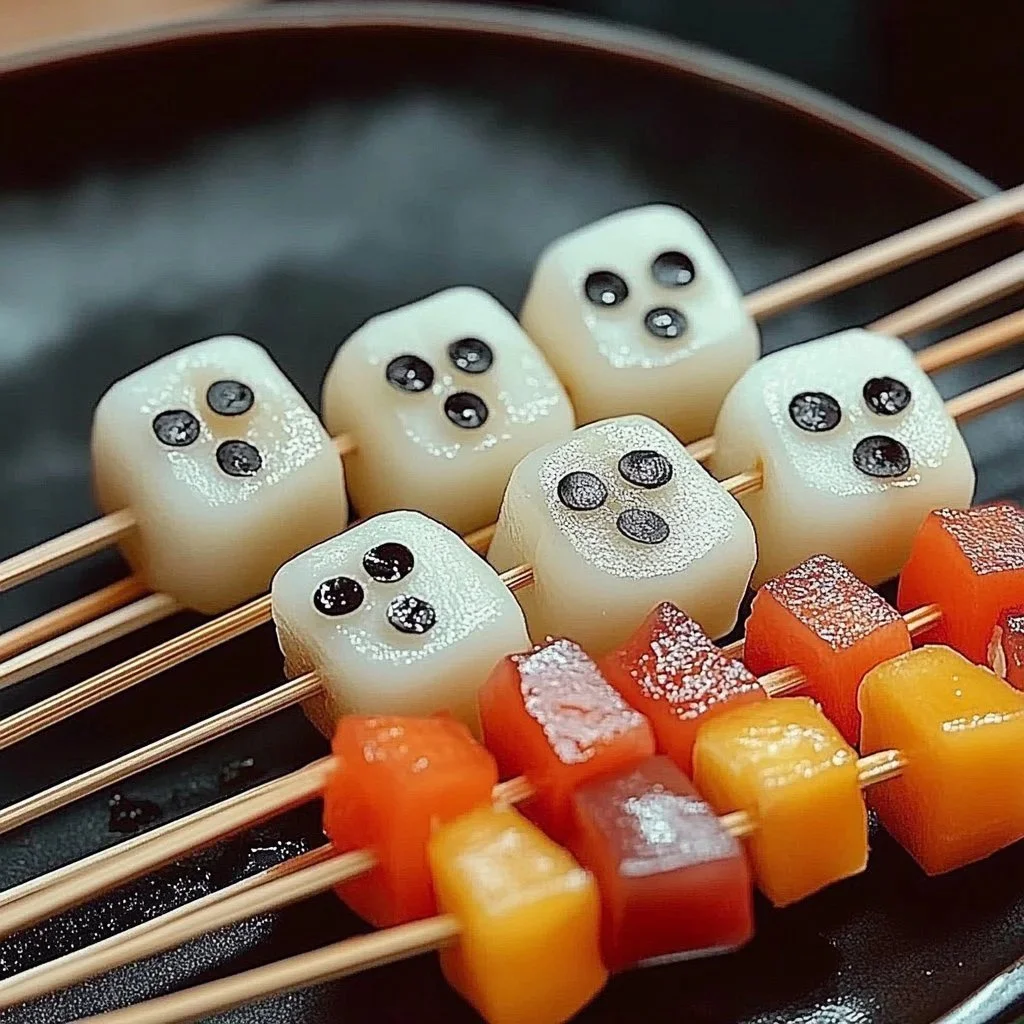 Colorful Phantom Fruit Skewers with fresh fruit arranged on skewers