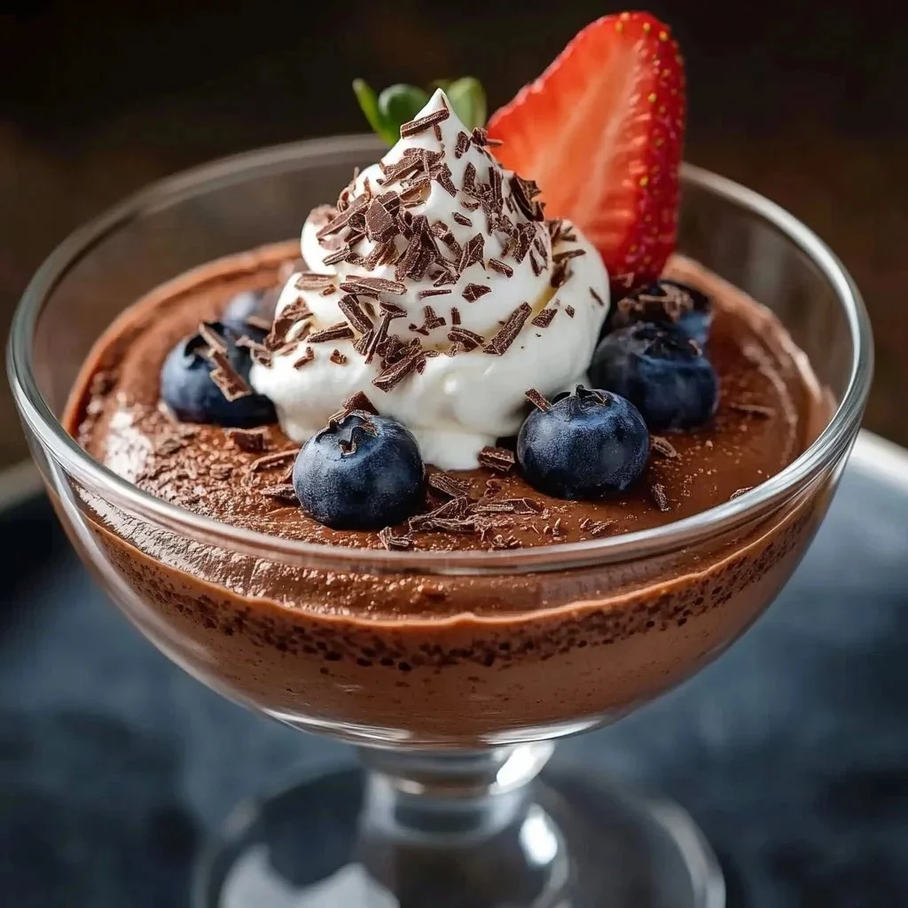 Delicious protein-rich chocolate chia pudding in a bowl with toppings