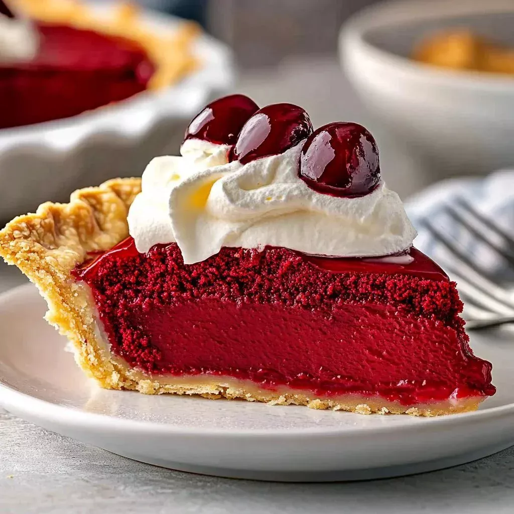 Delicious red velvet brownie pie topped with cream cheese frosting