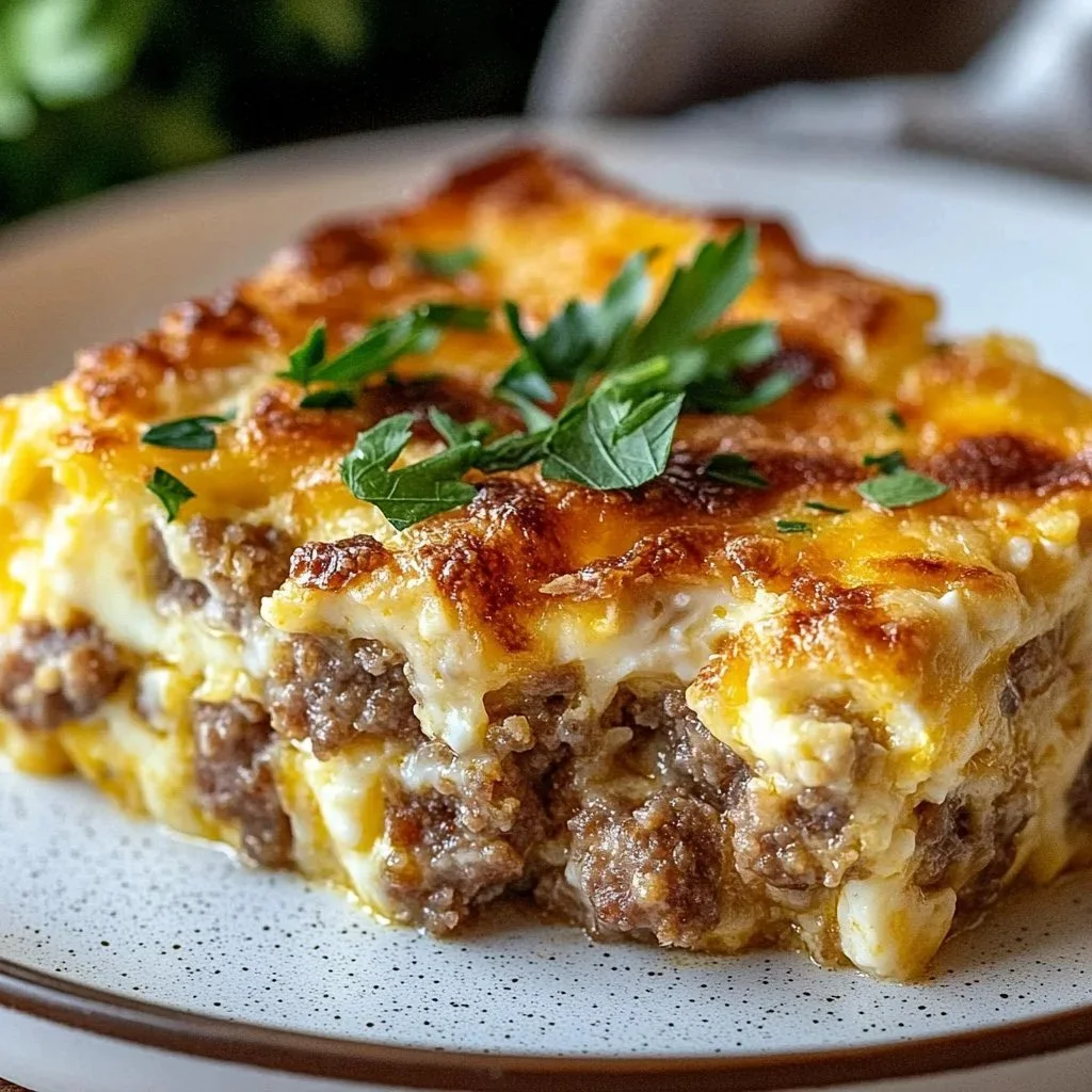Delicious Sausage and Egg Bake served warm on a plate