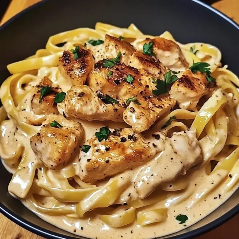 Plate of savory Cajun Chicken Pasta with vegetables and sauce