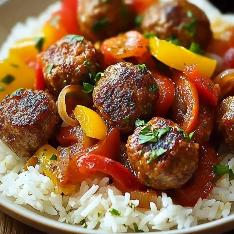 Delicious Sizzling Sausage Rice Fiesta served in a colorful dish with herbs and spices.