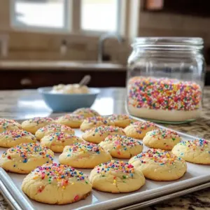 Deliciously soft sugar cookies on a baking tray ready to enjoy