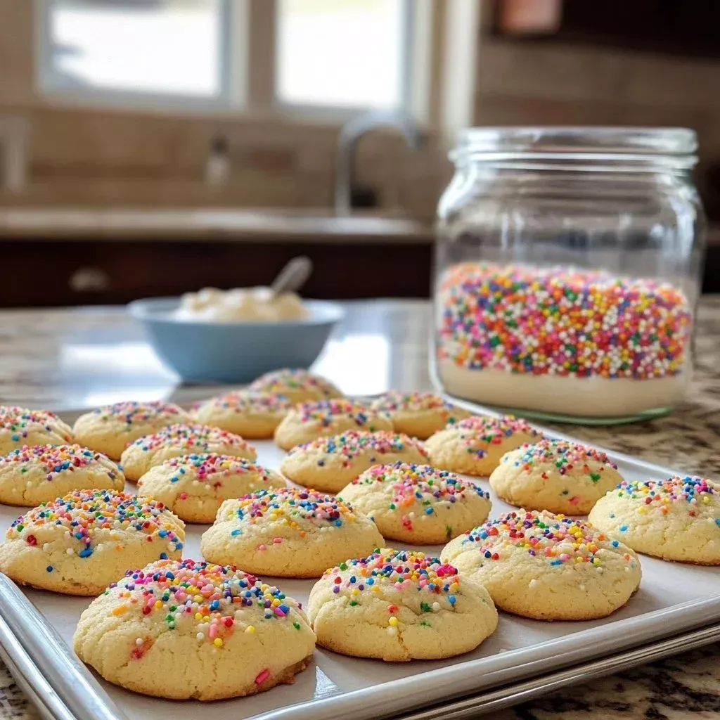 Deliciously soft sugar cookies on a baking tray ready to enjoy