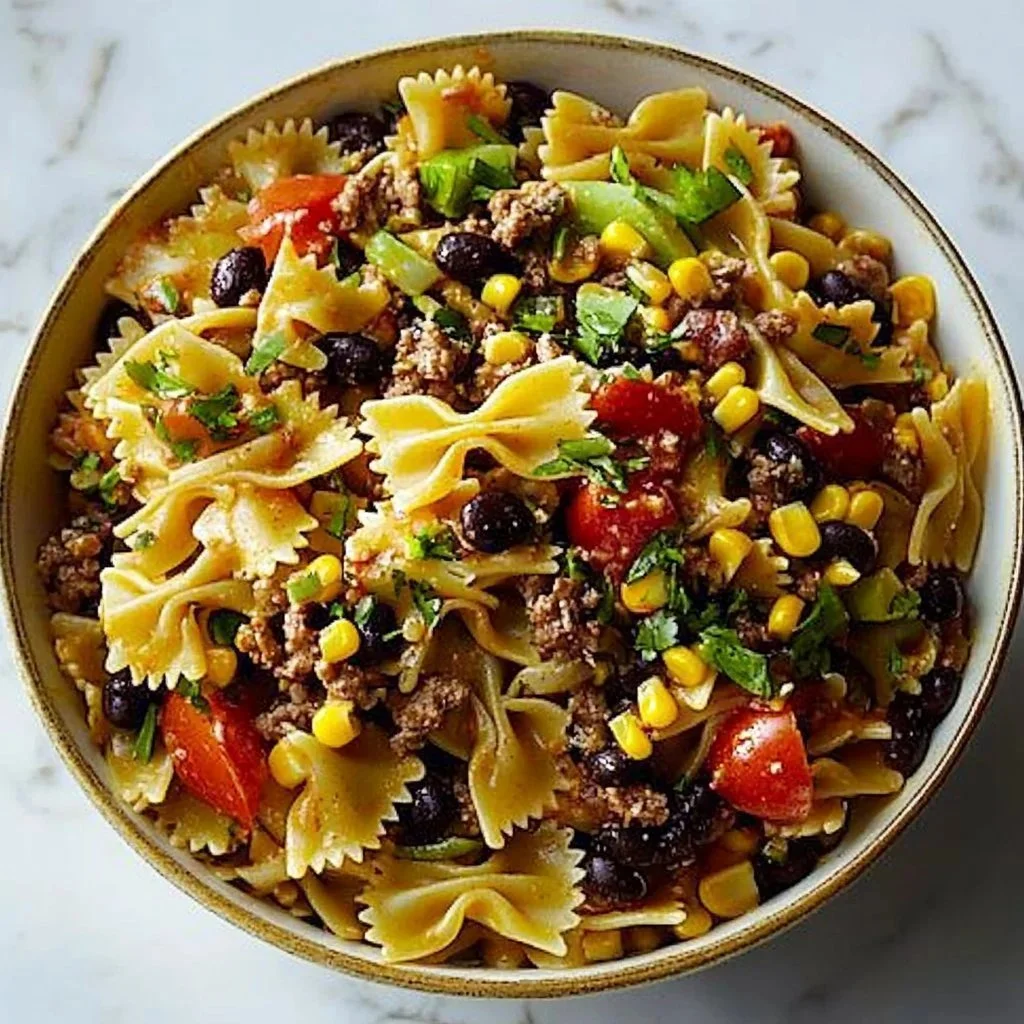 Delicious Southwestern Ranch Pasta Salad with vibrant vegetables and dressing