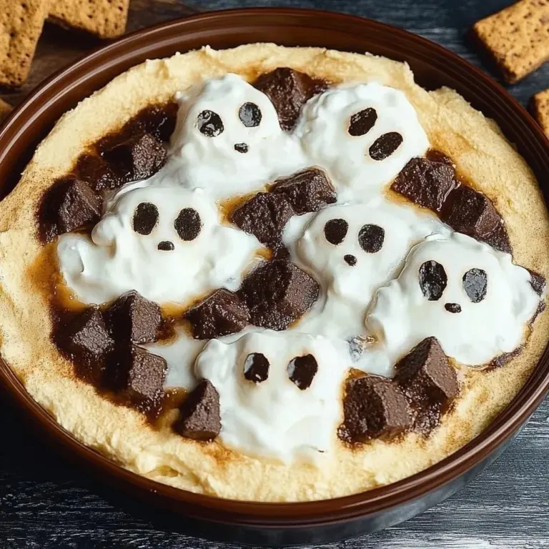 Delicious Spectral S'mores Dip served with graham crackers and chocolate