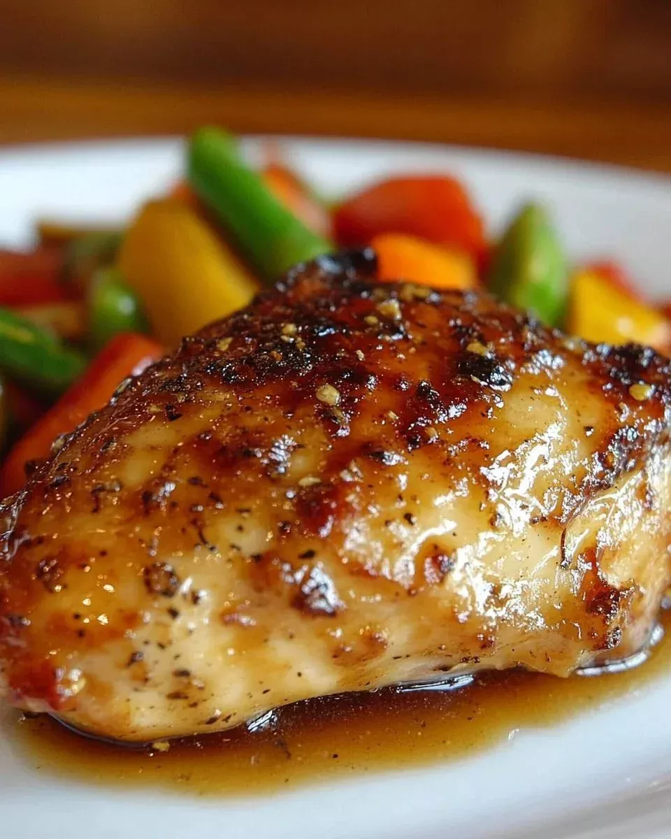 Delicious spiced mustard roasted chicken garnished with herbs on a serving platter.