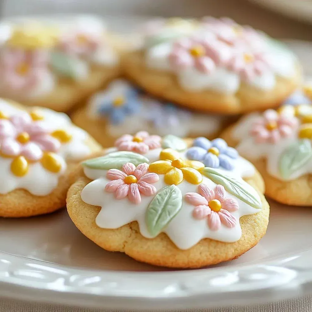 Colorful Spring Blossom Cookies decorated with floral patterns.