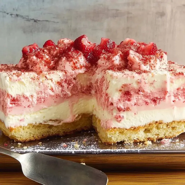Strawberry Shortcake Frozen Cake with fresh strawberries and creamy frosting