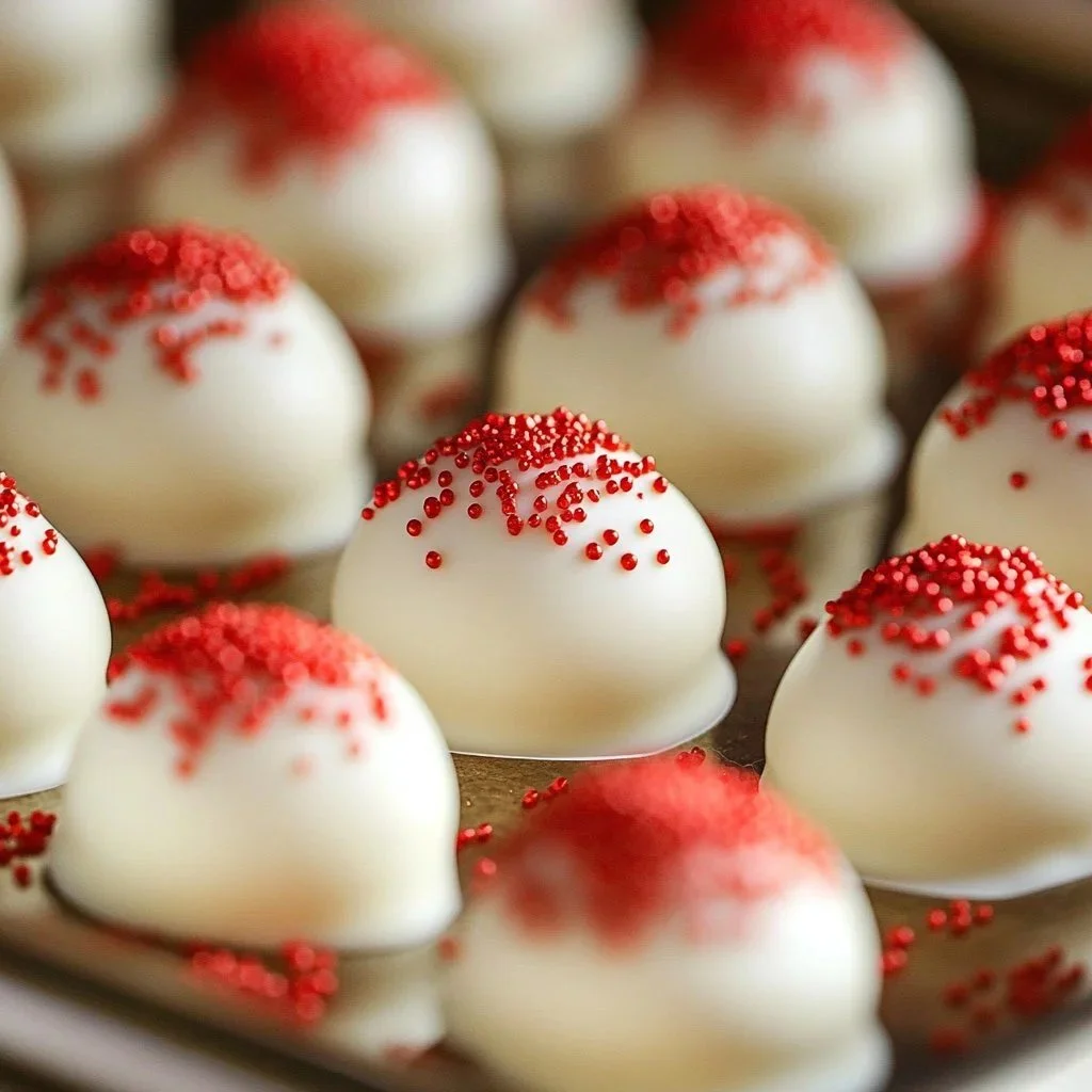 Strawberry white chocolate truffles garnished with fresh strawberries
