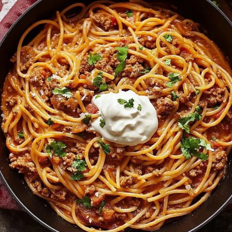 Delicious Taco Spaghetti topped with cheese and cilantro in a bowl.