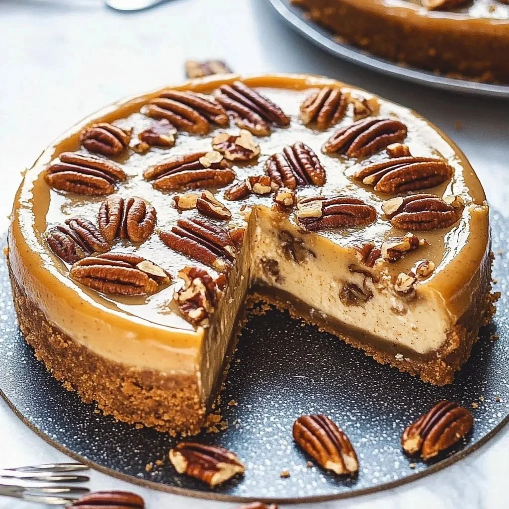 Toasty Pecan Cheesecake Delight with crunchy pecans and a creamy filling