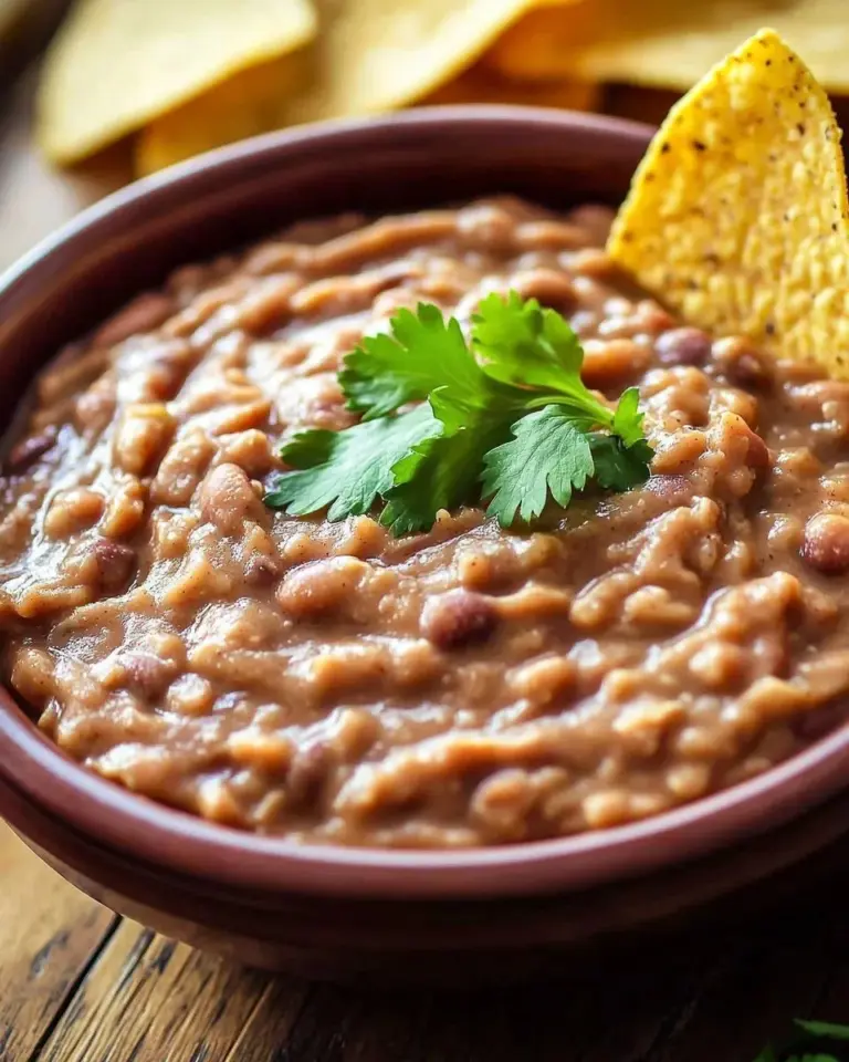 A bowl of traditional Mexican refried beans served with tortillas.