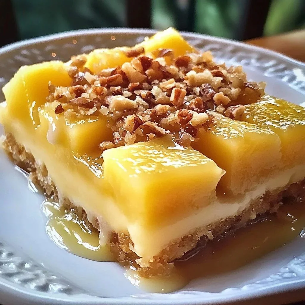 Delicious Tropical Pineapple Cake topped with fresh pineapple slices