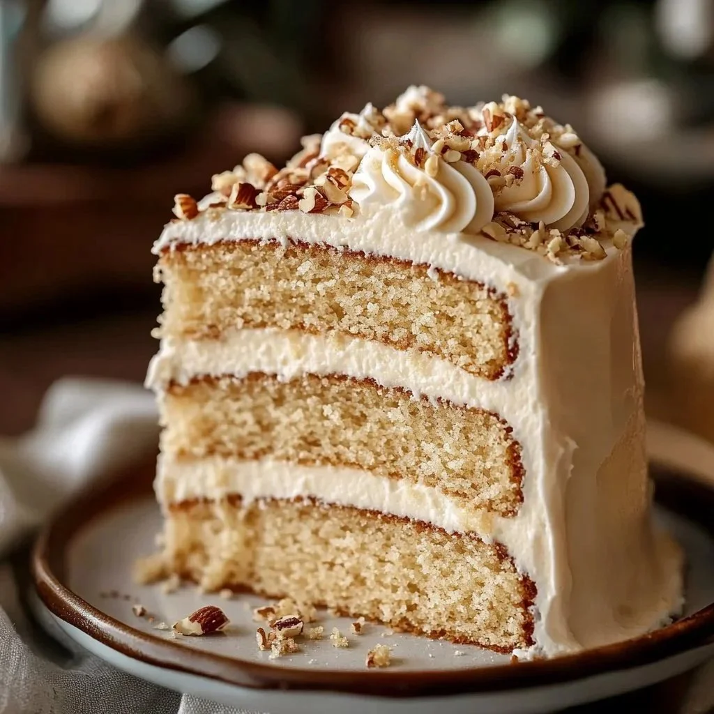 Delicious slice of White German Chocolate Layer Cake with chocolate and coconut frosting.